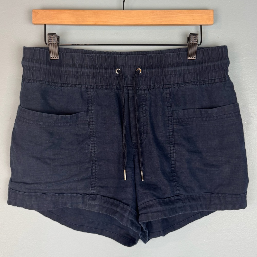 Athleta Cabo Linen 4" Short Womens 6 Navy Blue Elastic Drawstring Waist Pockets - Picture 2 of 7